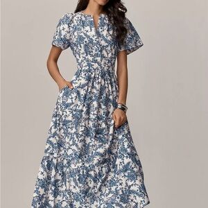 Anthropologie Blue and White Maxi Dress